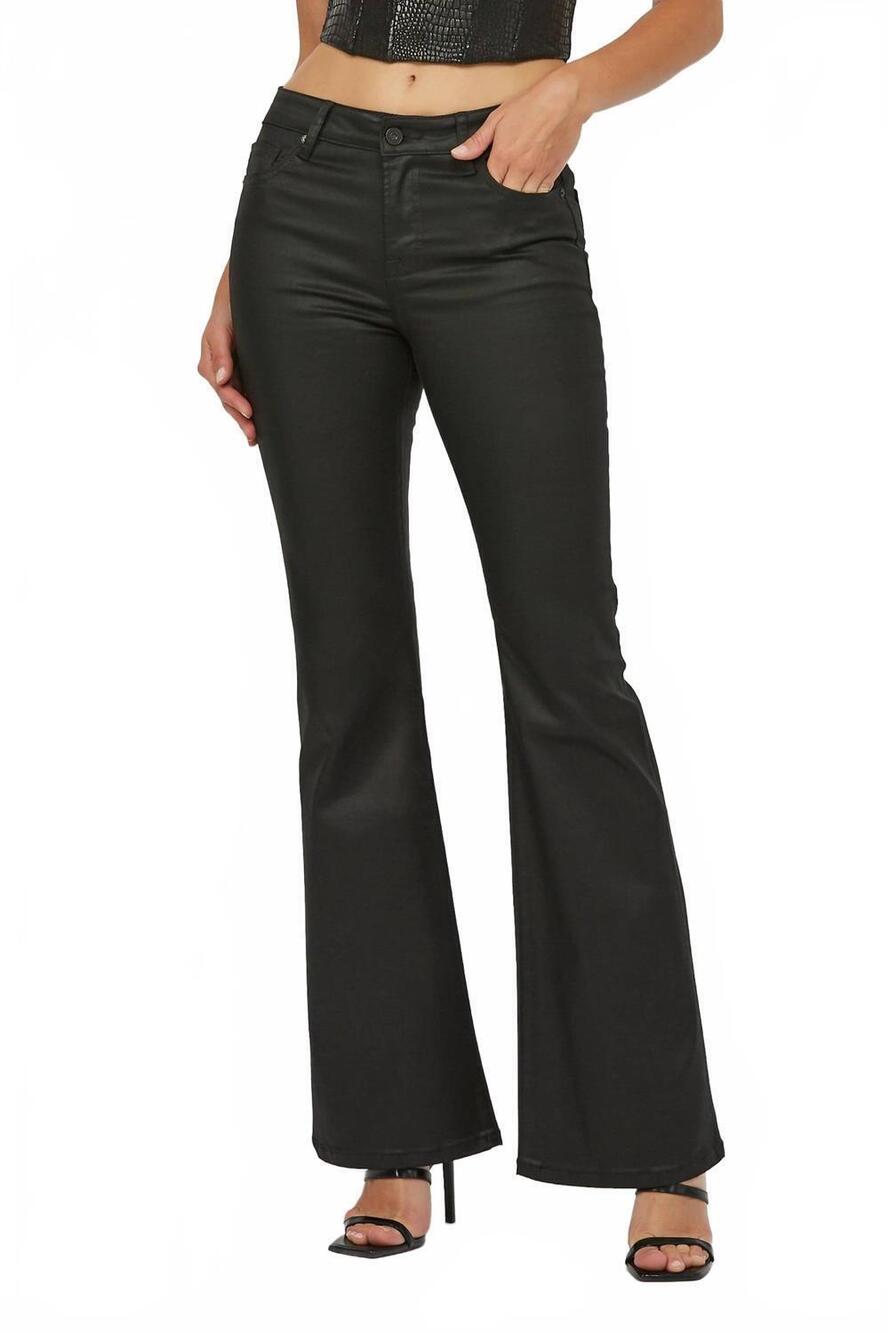 NEW HIDDEN coated mid rise flare pants in black